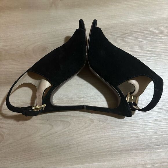 Tory Burch Black Suede Leather Peep Toe Heels Ankle Strap Cutout Stiletto - Picture 8 of 15